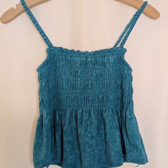 🔴5/$25 Teal Smocked Terry Cloth Camisole with Ruffled Edge - Picture 6 of 6